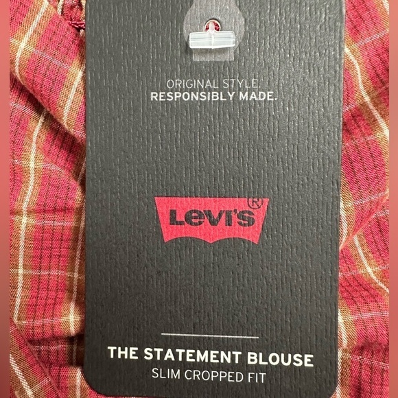 NWT Levi's Checkered Sweet Heart Neck Ruched Tie Front Crop Statement Top - Picture 6 of 13